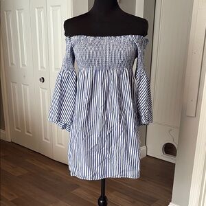 Zara Blue and White Smocked Top